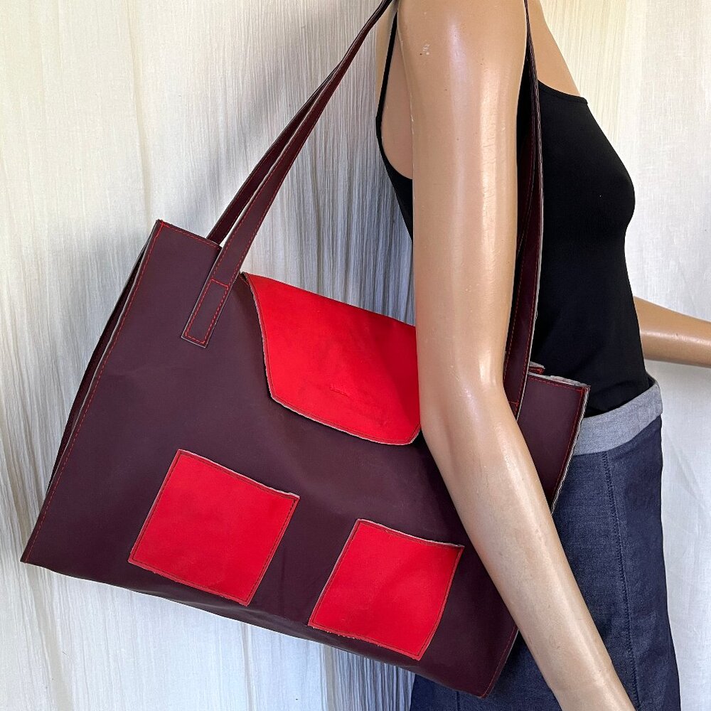 Blanche tote hand shoulder bag purple red Neoprene